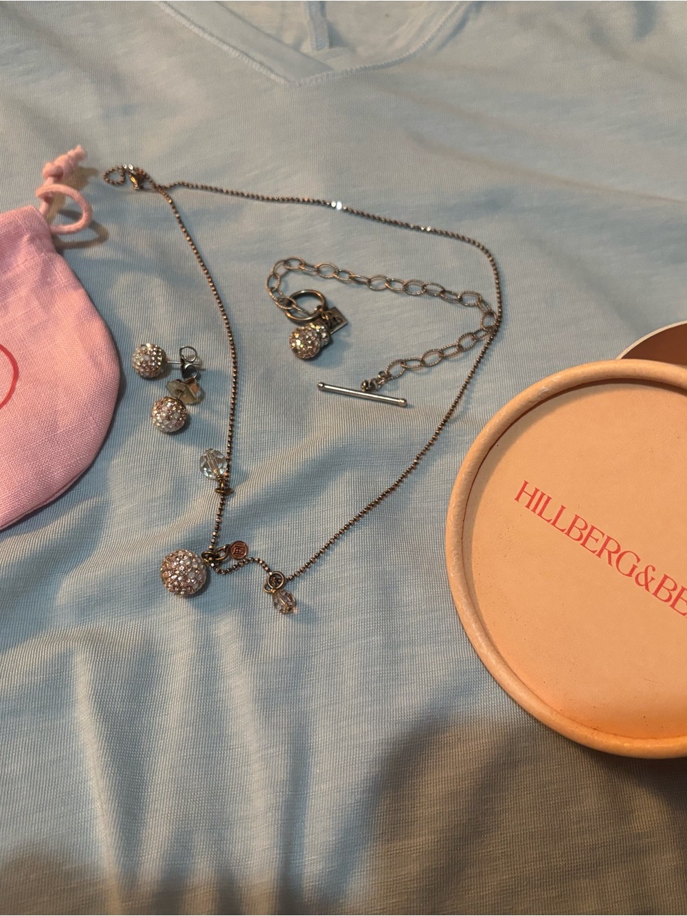 Hillberg & Berk Silver Pave Ball Necklace and Earring Set - Silver